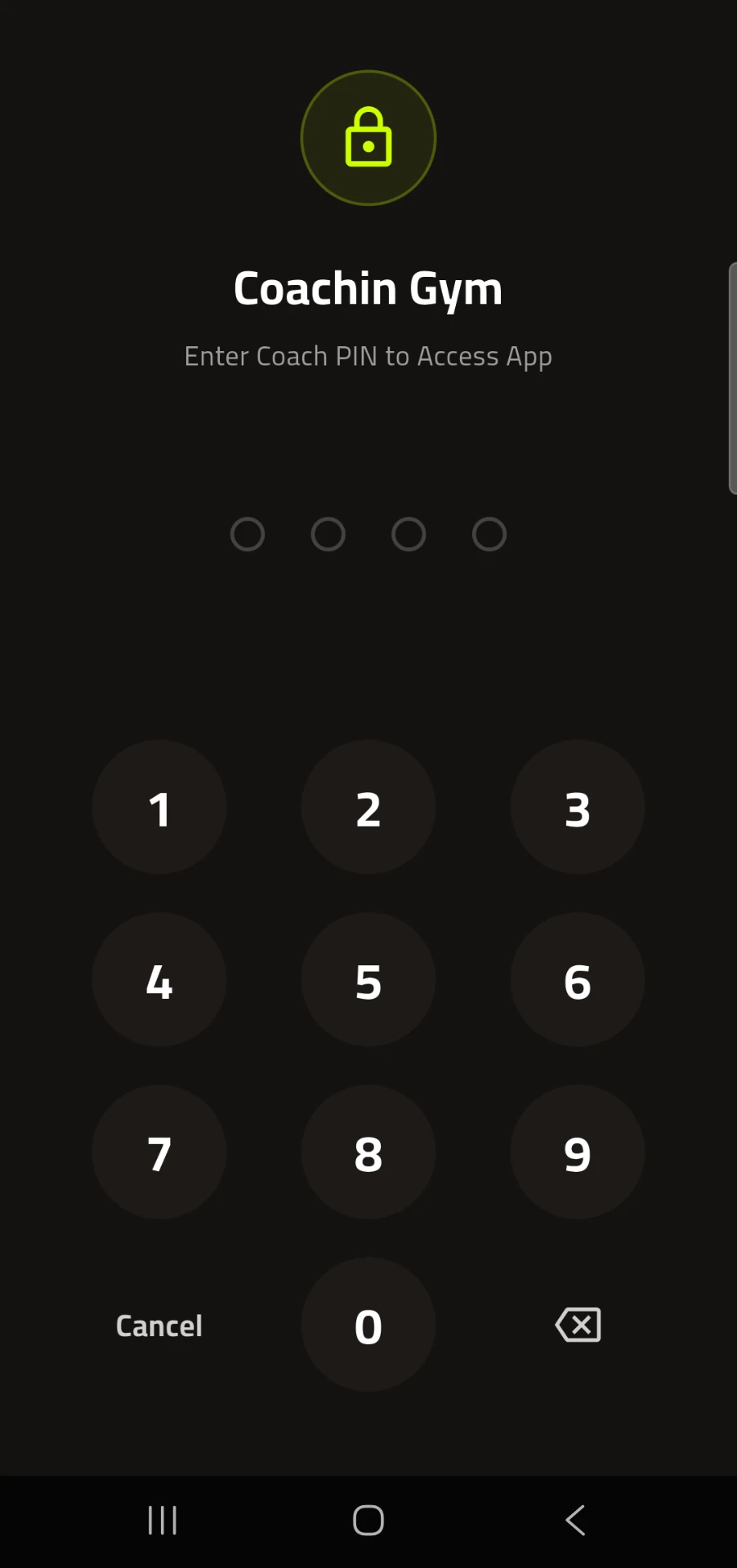 CoachIn PIN screen